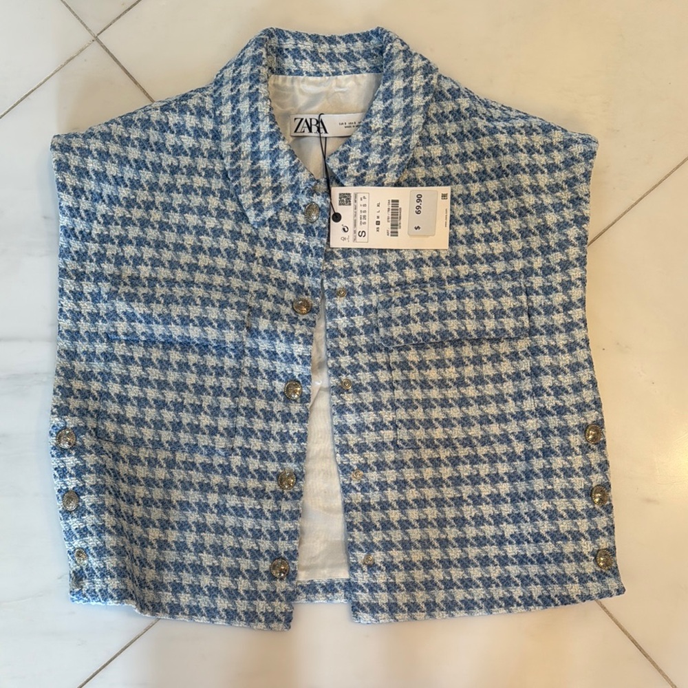 Zara Blue and White Houndstooth Vest